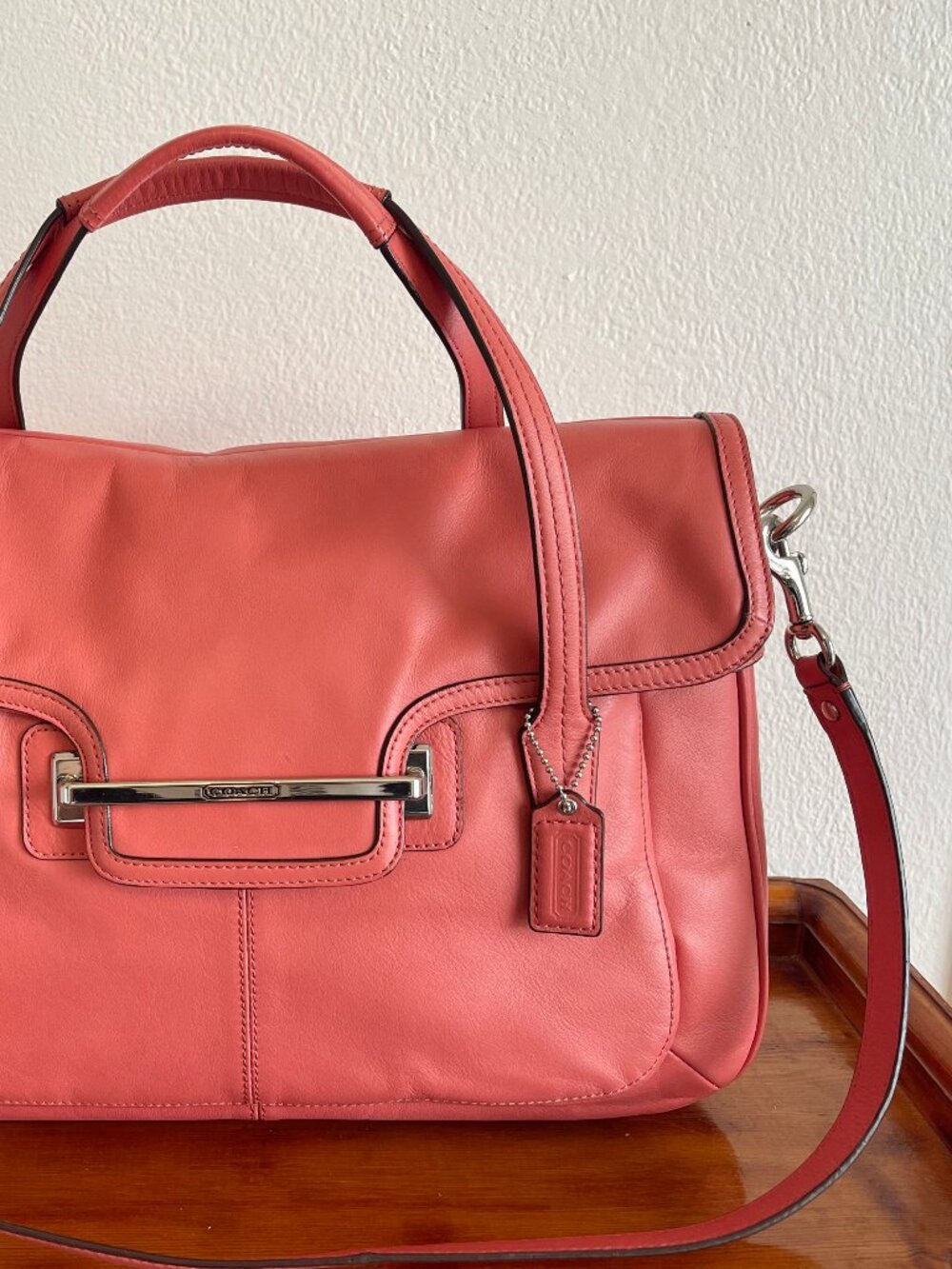 Coach Taylor Coral Flap Satchel Handbag Purse Leather
